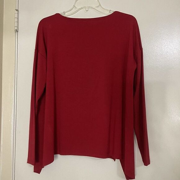 EILEEN FISHER red pullover split hem knit long sleeve top size Small - Picture 5 of 6